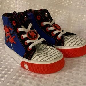 Marvel Spider-Man kids sneakers- Blue, Red, and White high tops, size 9.
